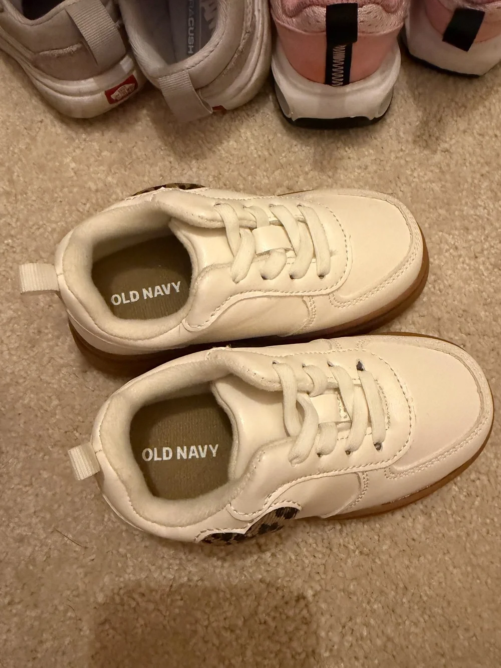 Old Navy White Kids Sneakers with Gum Sole and Leopard Accent